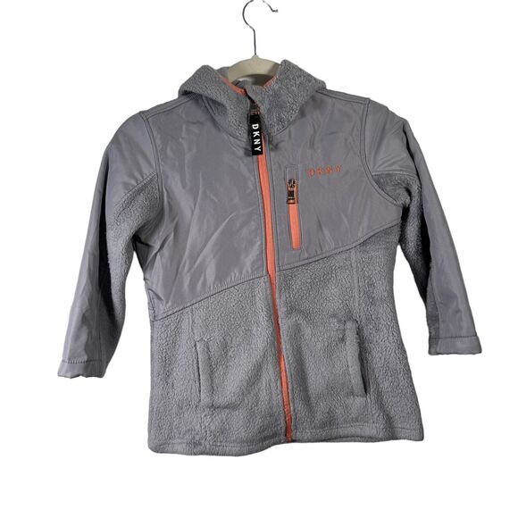 DKNY Mauve Purple Full Zip Hooded Fleece Jacket Outdoor Lightweight Girls Medium - Picture 1 of 8